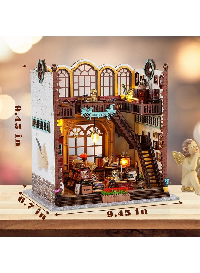 Quanquer Quanquer Miniature House Kit: Magic Book Store Book Nook with Furniture and LED Light - DIY Kits for Adults - Wooden Doll House - Great Handmade Craft Model - Tiny House Decor Ideal Gifts - Image 2