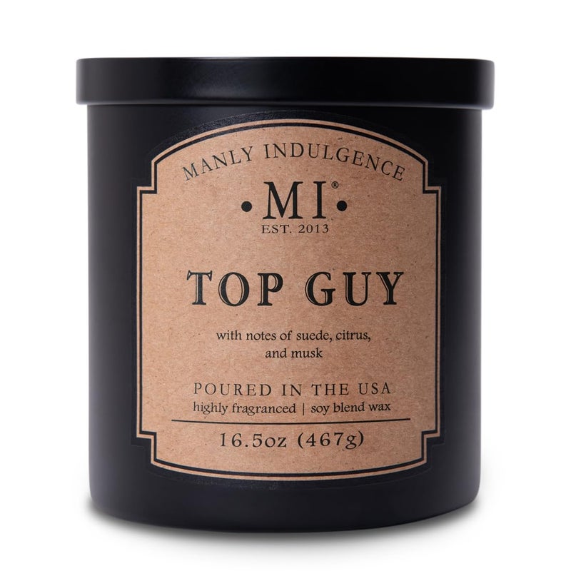 Manly Indulgence Top Guy Scented Candles for Men, 2 Wick, 16.5 oz, Premium Soy Blend Wax, 60H Burn, Candles for Home Scented - Made in The USA - Image 1