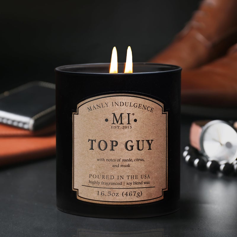 Manly Indulgence Top Guy Scented Candles for Men, 2 Wick, 16.5 oz, Premium Soy Blend Wax, 60H Burn, Candles for Home Scented - Made in The USA - Image 3