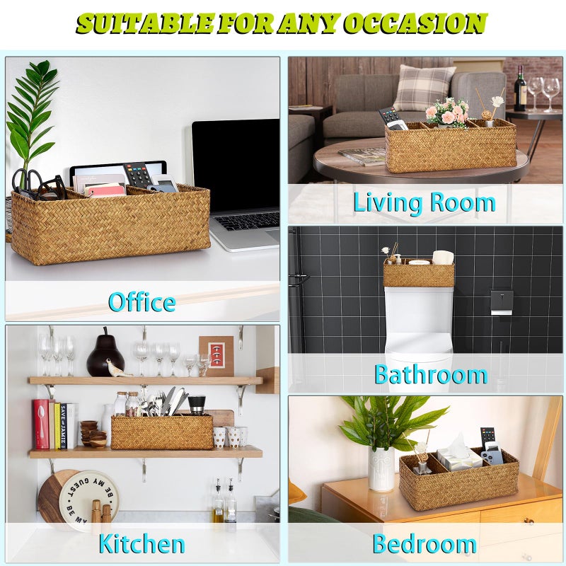 ELLDOO Woven Seagrass Wicker Rattan Storage Basket, Large Capacity Coffee Pod Holder Organizer for K Cup Nespresso Pods, 3-Section Seagrass Storage Box for Coffee bar Shelves Kitchen Cabinets,Brown - Image 5