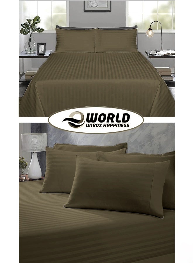Eworld 3 Piece Luxury Olive Green Striped Bed Sheet Set with 1 Flat Sheet and 2 Pillowcases for Hotel and Home Crafted from Ultra Soft and Breathable For All Seasons Microfiber for Year-Round Comfort (Single/Double) - Image 5