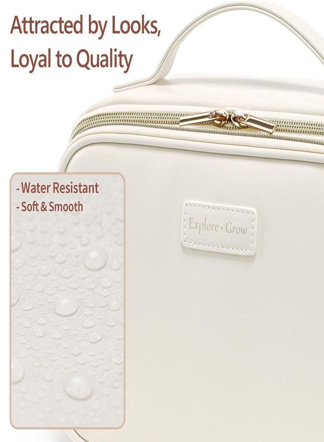 PACKISM PU Leather Makeup Bags for Women - Extra Large Makeup Bag for Travel with Stand-up Makeup Brush Storage for Easy Access, Open Flat Make Up Bag Fit Travel Bathroom Cruise, Cream (XL) - Image 3