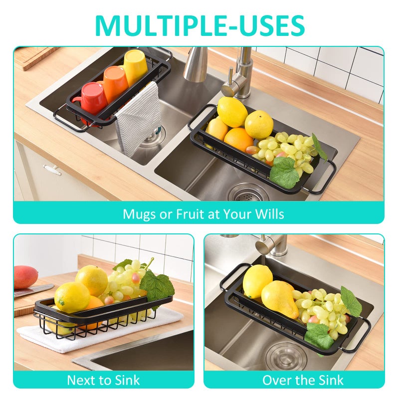 TOOLF Expandable Sink Caddy with Dish Towel Bar, Adjustable Over-The-Sink Organizer for Kitchen, Rustproof Sponge Holder and Drying Rack - Image 5