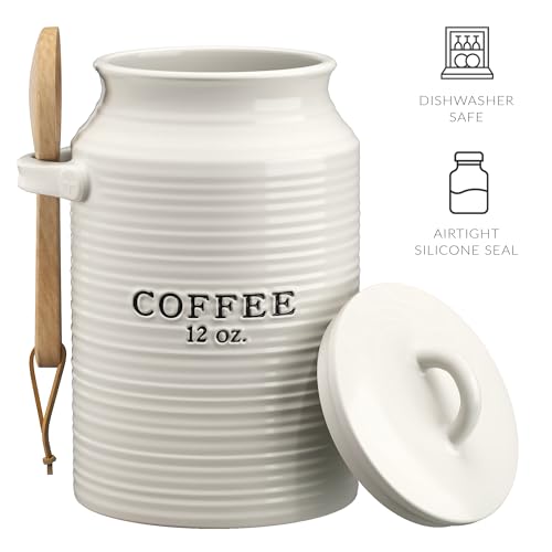 Barnyard Designs Coffee Canister for Kitchen Counter, Decorative Ceramic Coffee Container, Rustic Farmhouse Canister Jar, White (Coffee) - Image 3