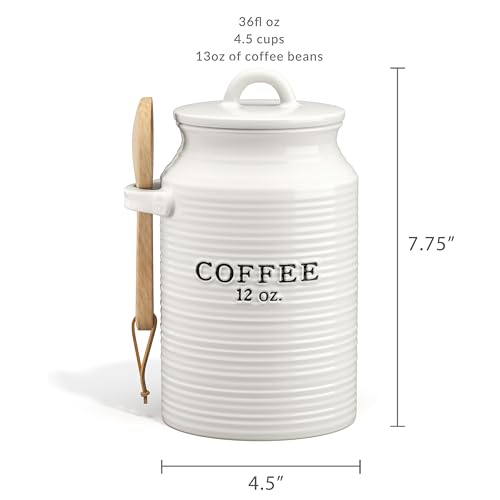 Barnyard Designs Coffee Canister for Kitchen Counter, Decorative Ceramic Coffee Container, Rustic Farmhouse Canister Jar, White (Coffee) - Image 4