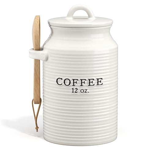 Barnyard Designs Coffee Canister for Kitchen Counter, Decorative Ceramic Coffee Container, Rustic Farmhouse Canister Jar, White (Coffee) - Image 1
