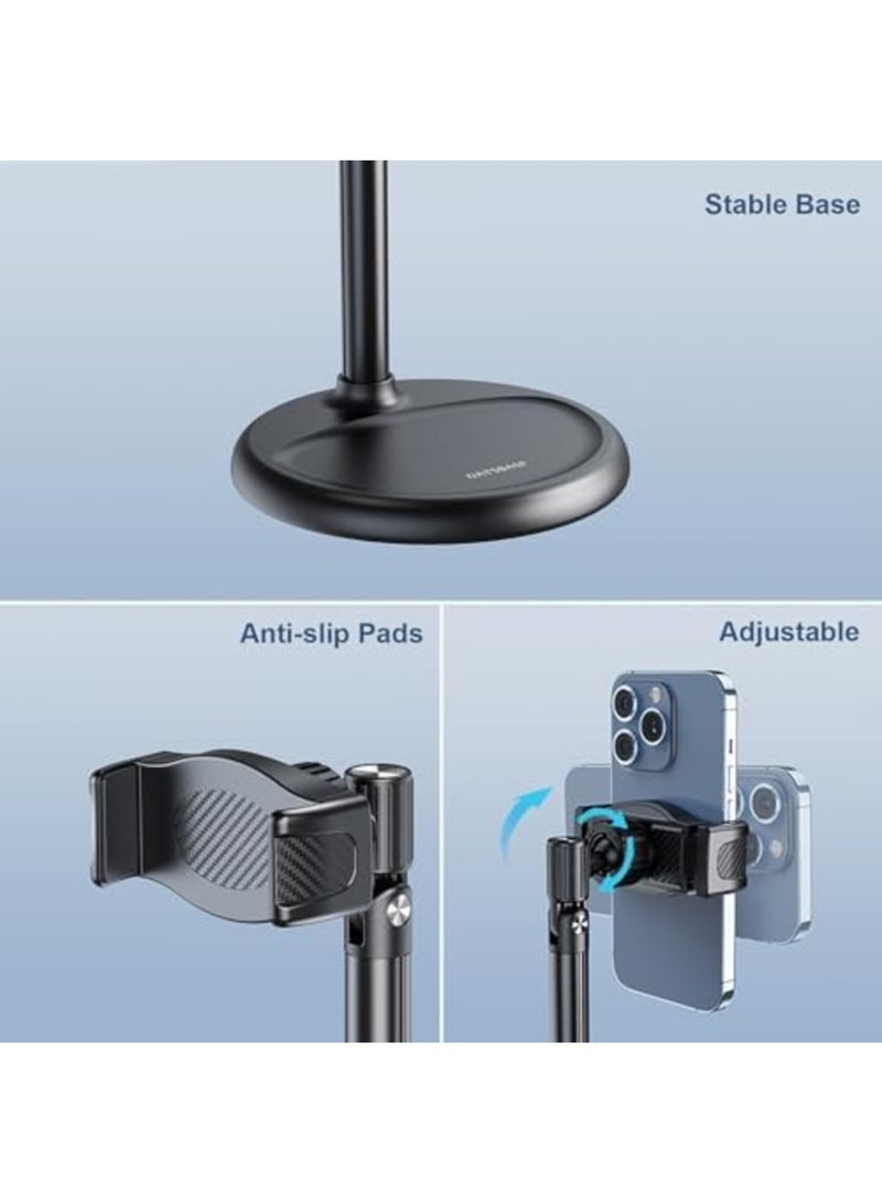 SYOSI Cell Phone Stand for Recording, Height Adjustable Filming Phone Holder for Desk, 360 Degree Rotation Clamp Phone Stand, Compatible with iPhone, Suamsung, and Other 4-7 Inches Devices (Black) - Image 5