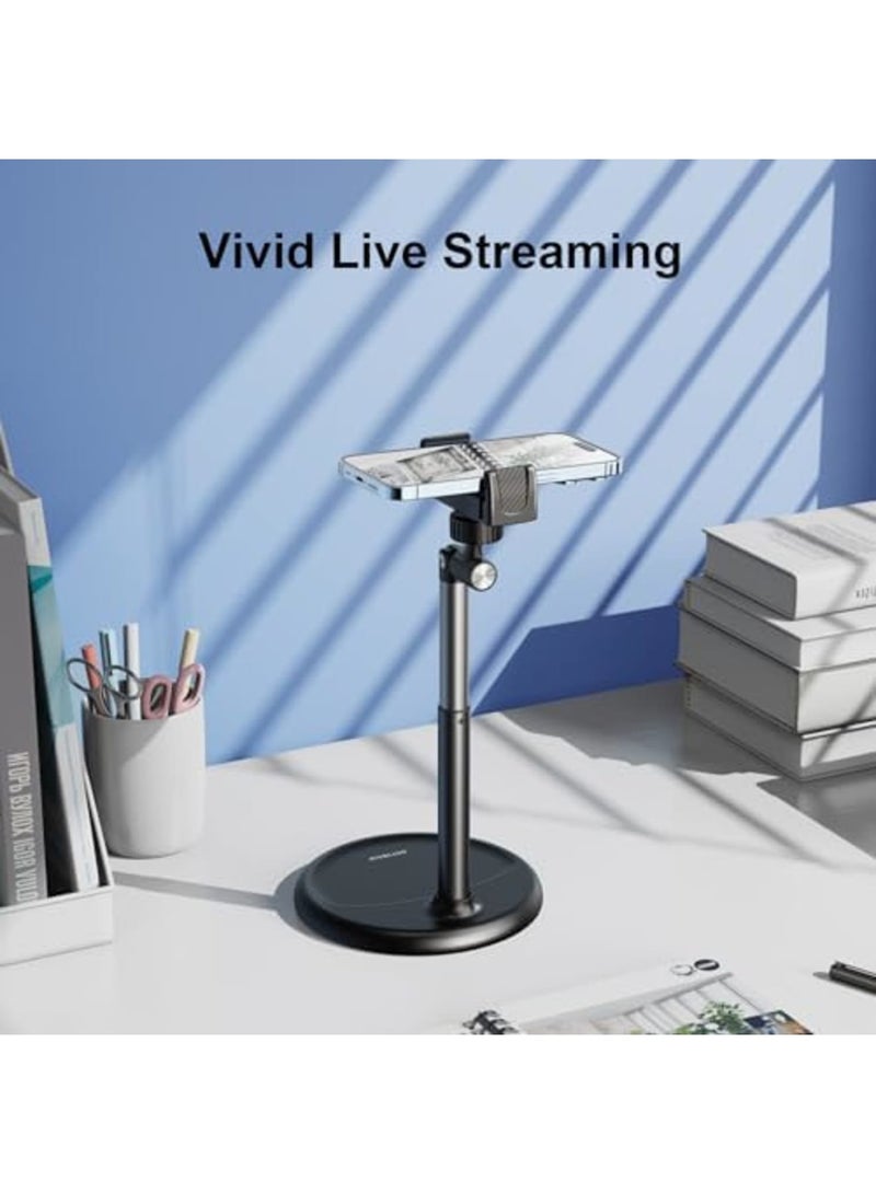 SYOSI Cell Phone Stand for Recording, Height Adjustable Filming Phone Holder for Desk, 360 Degree Rotation Clamp Phone Stand, Compatible with iPhone, Suamsung, and Other 4-7 Inches Devices (Black) - Image 2