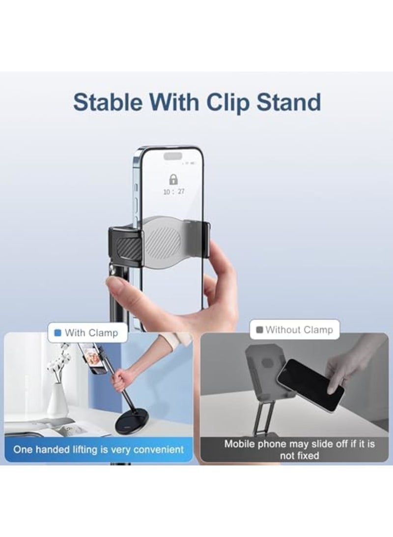 SYOSI Cell Phone Stand for Recording, Height Adjustable Filming Phone Holder for Desk, 360 Degree Rotation Clamp Phone Stand, Compatible with iPhone, Suamsung, and Other 4-7 Inches Devices (Black) - Image 4