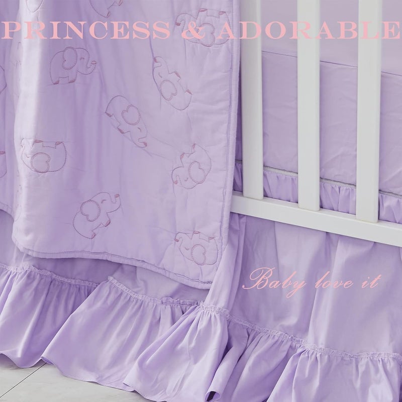 Brandream Crib Bed Skirt for Baby Girls Boys Purple Boho Bohemian Solid Cotton Toddler Bedskirt Farmhouse Chic Ruffle - Image 2