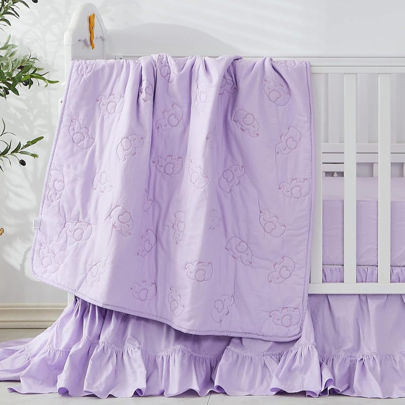 Brandream Crib Bed Skirt for Baby Girls Boys Purple Boho Bohemian Solid Cotton Toddler Bedskirt Farmhouse Chic Ruffle - Image 4