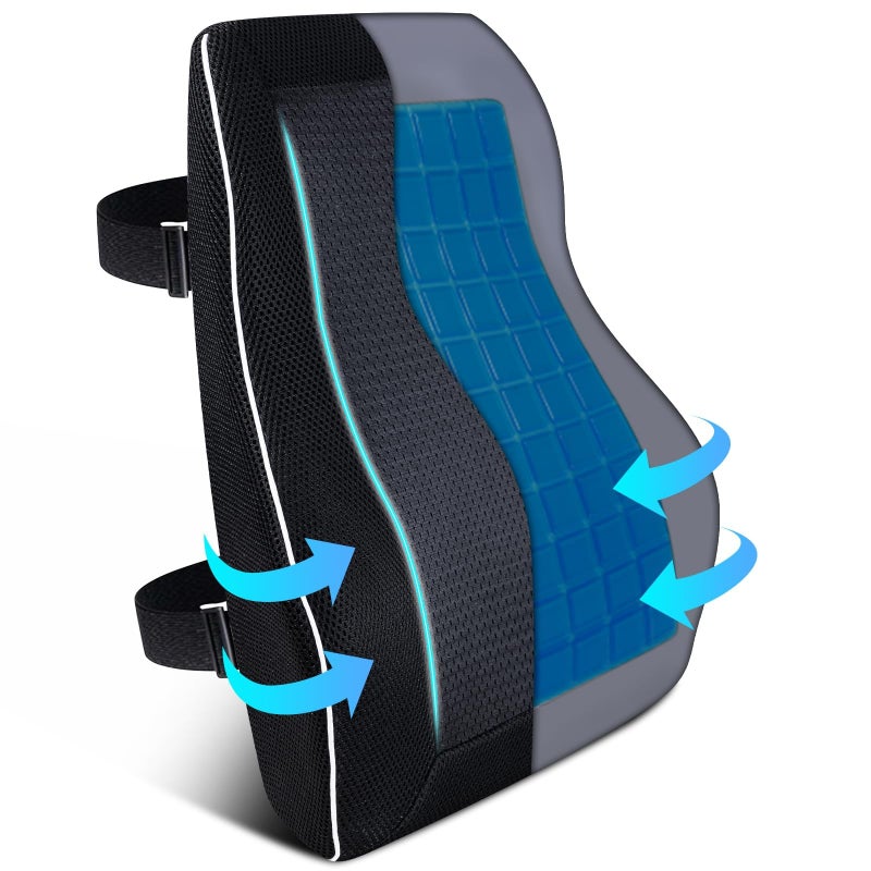 Niceeday Gel Lumbar Support Pillow for Office Chair Car, Gaming Chair Lower Back Pain Relief Memory Foam Cushion with 3D Mesh Cover Ergonomic Orthopedic Back Rest - Image 1