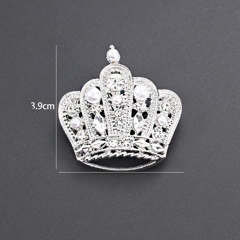 دبوس بروش تاج فضي أنيق لؤلؤي مزين بالأحجار الكريمة XD823225