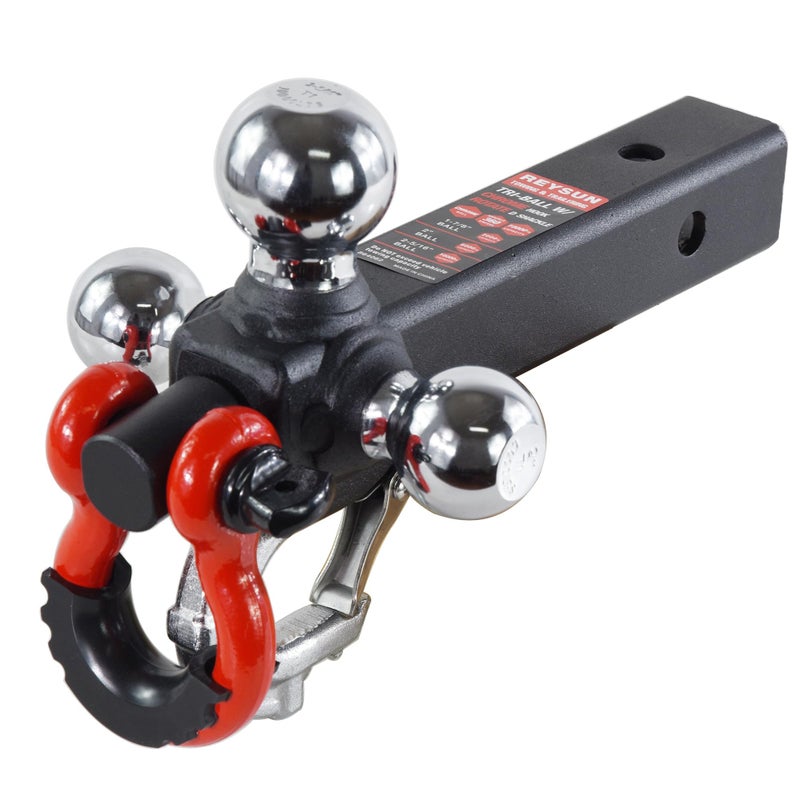 REYSUN Trailer Hitch TriBall Hitch with Rotatoble Tow Shackle and Tow Hook fits for 2inch Receiver Chrome Trailer Ball
