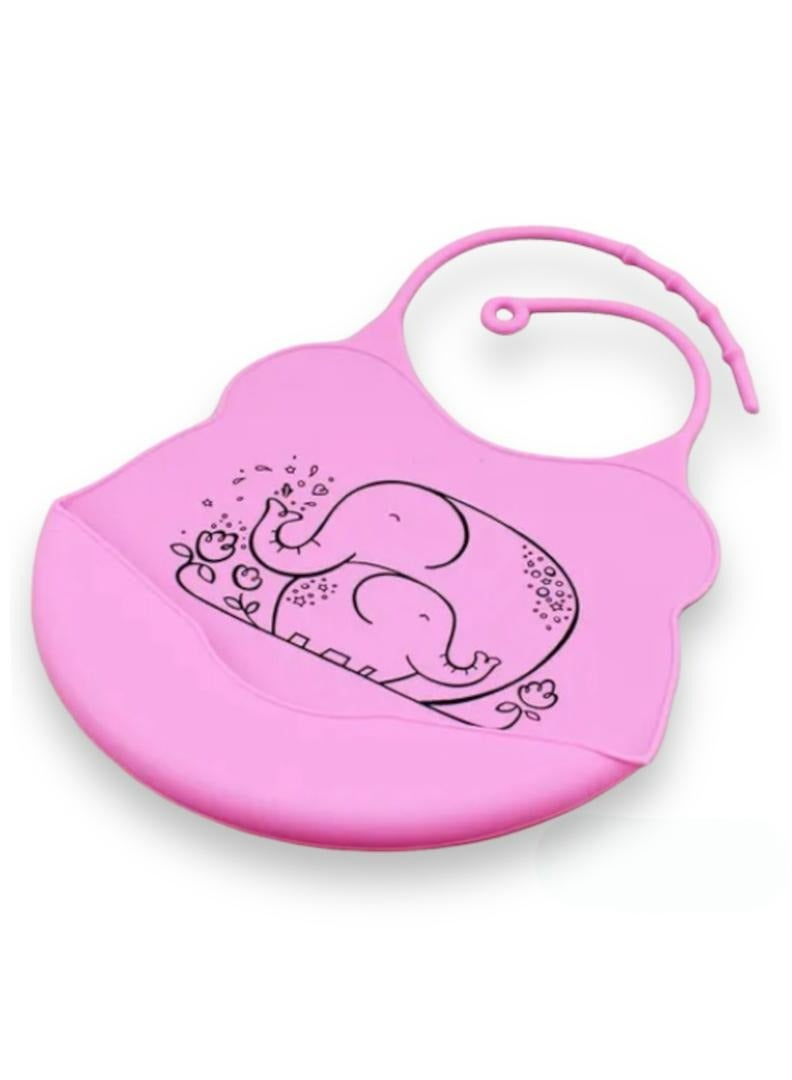 Silicon Waterproof Foldable Baby Drool Bib for Feeding Baby Boys/Girls (6-72 months) with Adjustable Neck & Food Catcher Pocket (Pink) - Image 1