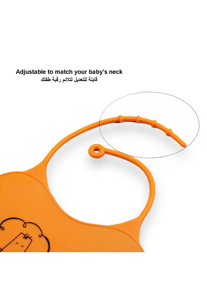 Silicon Waterproof Foldable Baby Drool Bib for Feeding Baby Boys/Girls (6-72 months) with Adjustable Neck & Food Catcher Pocket (Pink) - Image 2