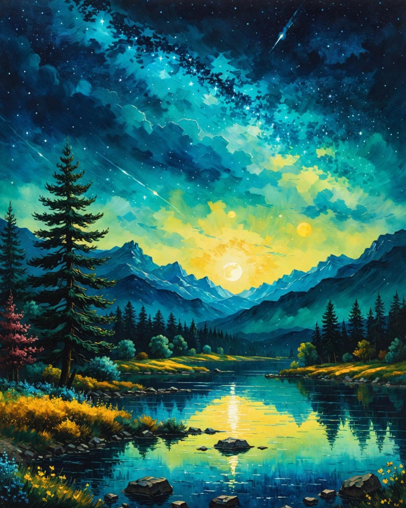 ldazao Forest Paint By Numbers Kit For Adults Mountain Tree Paint By Number Kits For Beginner Moon Acrylic On Canvas Diy Oil Painting Kit Adults PaintByNumber Kits For Gift Home Wall Decor 16x20 Inch - Image 2