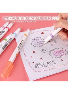 Generic Curve Highlighter Pen Set, 6 Pcs Dual Tip Pens Highlighters, Curve Highlighter Pen for Kids, Colored Highlighters Markers for Coloring Books Writing Journal Drawing Scrapbook Art Office  - Image 4