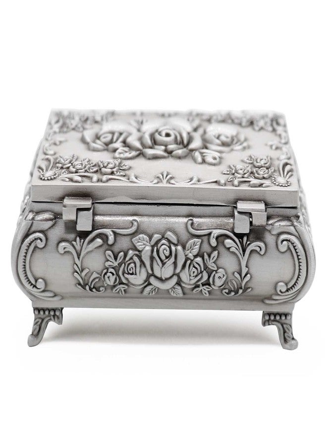 AVESON Rectangle Vintage Metal Jewelry Box Trinket Storage Organizer Gift Box Chest Ring Case with Rose Pattern for Girls Ladies Women, Small - Image 3