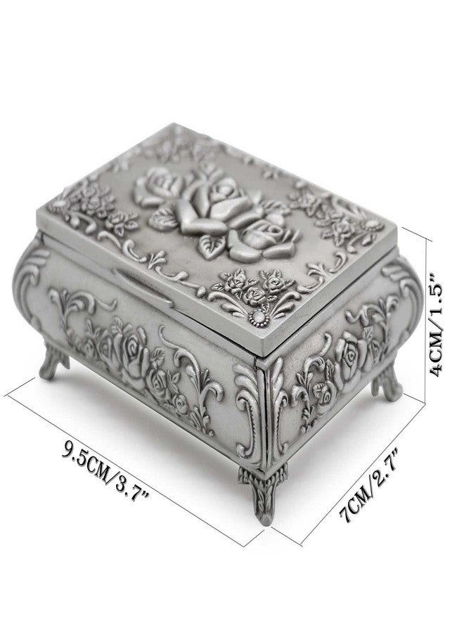 AVESON Rectangle Vintage Metal Jewelry Box Trinket Storage Organizer Gift Box Chest Ring Case with Rose Pattern for Girls Ladies Women, Small - Image 4