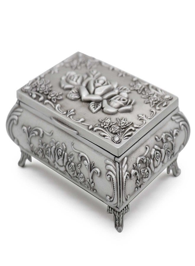AVESON Rectangle Vintage Metal Jewelry Box Trinket Storage Organizer Gift Box Chest Ring Case with Rose Pattern for Girls Ladies Women, Small - Image 1