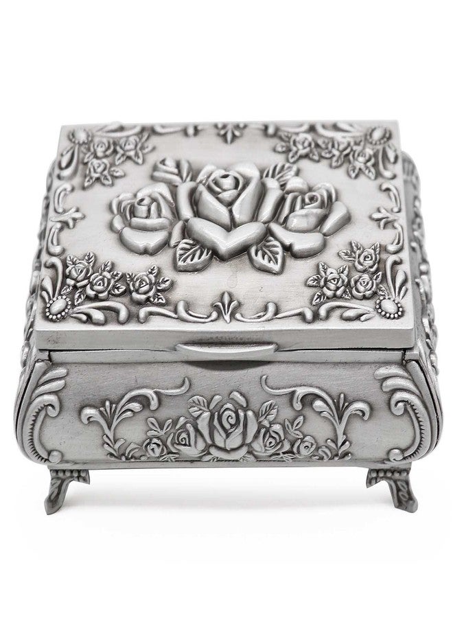 AVESON Rectangle Vintage Metal Jewelry Box Trinket Storage Organizer Gift Box Chest Ring Case with Rose Pattern for Girls Ladies Women, Small - Image 2