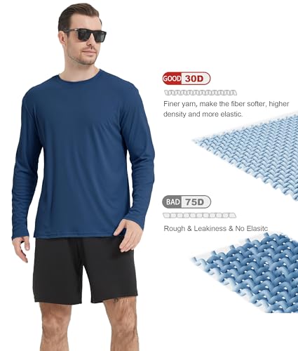 Kinglaman 4 Pack Men's UPF 50+ Rash Guard Swim Fishing Sun Shirts, Long Sleeve SPF UV Sun Protection Shirts for Men 1 Blue 1 Gray 1 Navy 1 Charcoal Large - Image 3