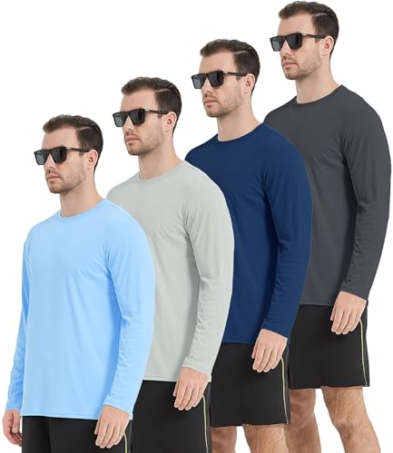 Kinglaman 4 Pack Men's UPF 50+ Rash Guard Swim Fishing Sun Shirts, Long Sleeve SPF UV Sun Protection Shirts for Men 1 Blue 1 Gray 1 Navy 1 Charcoal Large - Image 1