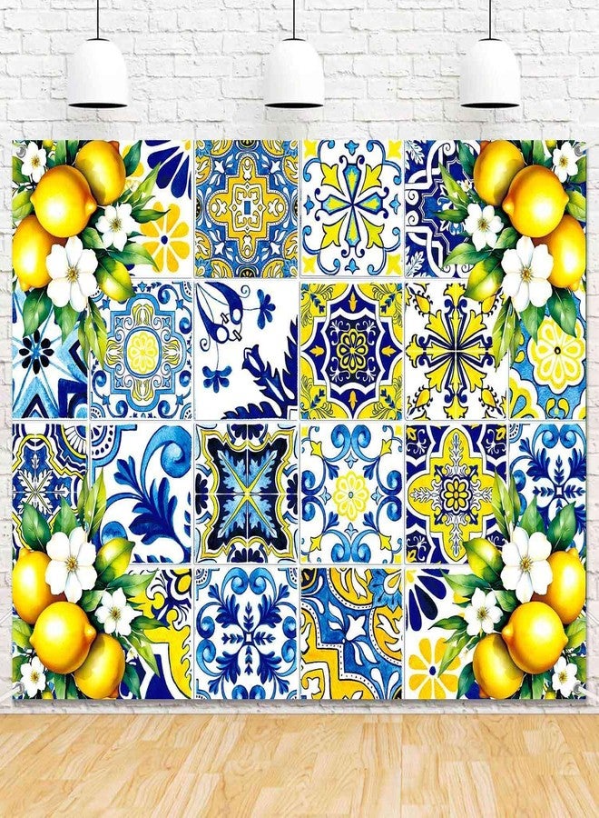 LDWLYW Blue Yellow Lemon Backdrop Birthday Party Decorations Summer Italian Blue Tiles Lemon Themed Party Decor for Baby Shower Bridal Shower Photography Background Wall Banner 5x3ft - Image 3