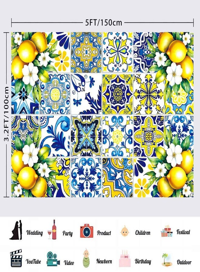 LDWLYW Blue Yellow Lemon Backdrop Birthday Party Decorations Summer Italian Blue Tiles Lemon Themed Party Decor for Baby Shower Bridal Shower Photography Background Wall Banner 5x3ft - Image 2