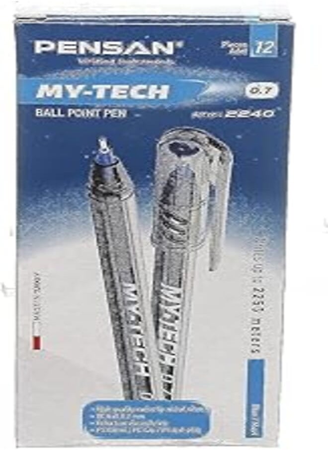 Pensan Pensan My-Tech 2240 Ballpoint Pen Set of 12 Pieces (Blue, 0.7mm) 