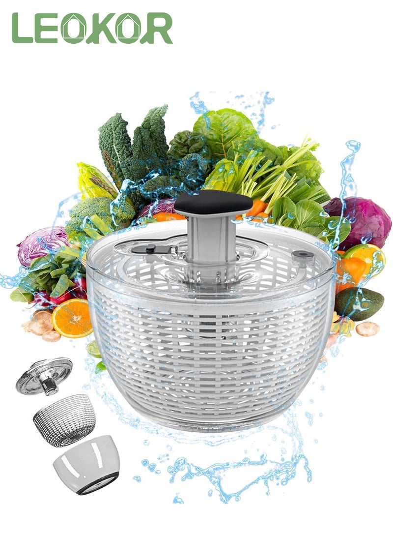 LEOKOR - Large Salad Spinner of 6L, Multifunction Fruit Cleaner Drainer, Manual Reusable Quick Dry Vegetable Dryer with Bowl and Colander, Manual Salad Spinner and Drain Lettuce Quick Spinner, BPA Free - Image 1