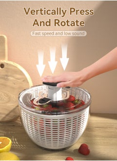 LEOKOR Large Salad Spinner of 6L, Multifunction Fruit Cleaner Drainer, Manual Reusable Quick Dry Vegetable Dryer with Bowl and Colander, Manual Salad Spinner and Drain Lettuce Quick Spinner, BPA Free  - Image 3