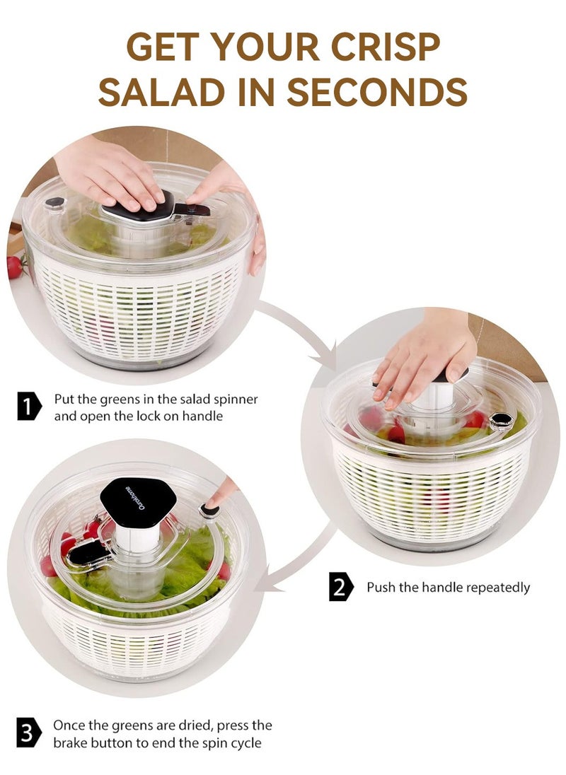 LEOKOR - Large Salad Spinner of 6L, Multifunction Fruit Cleaner Drainer, Manual Reusable Quick Dry Vegetable Dryer with Bowl and Colander, Manual Salad Spinner and Drain Lettuce Quick Spinner, BPA Free - Image 1