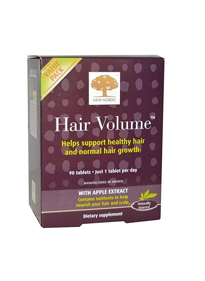 New Nordic Hair Volume Tablets 3000 mcg Biotin & Biopectin Apple Extract for Healthy Hair Growth 90 Count- Pack of 1 
