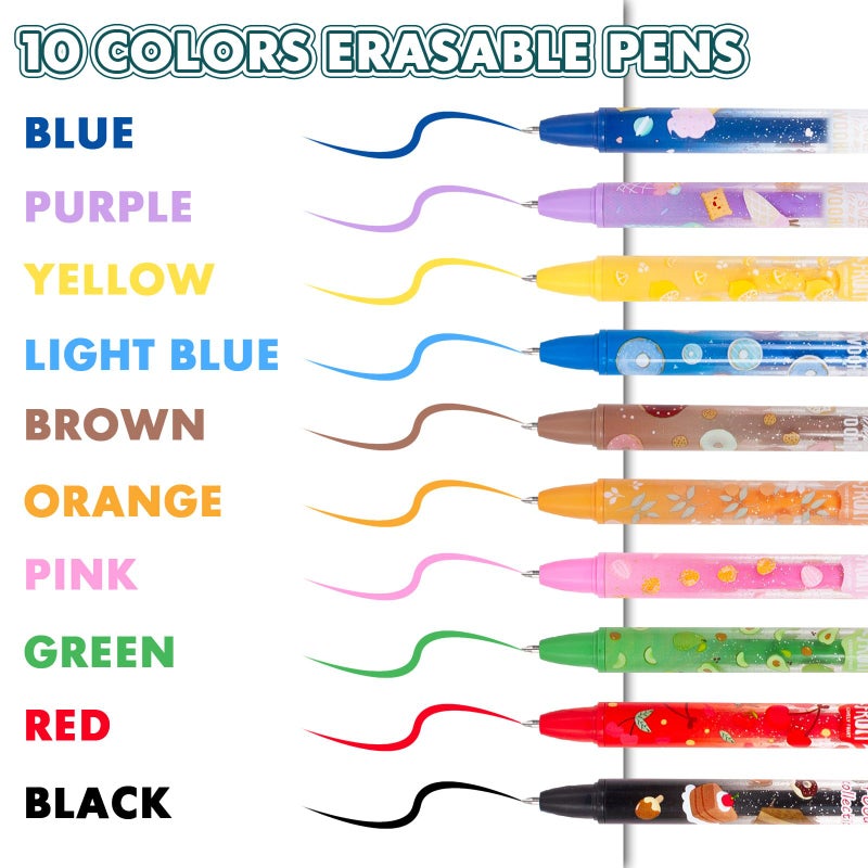 YOYTOO Erasable Gel Pens, 10 Colors Retractable Cartoon Erasable Pens Clicker Fine Point 0.5 mm, Make Mistakes Disappear, Assorted Color Inks for Journaling Planner Drawing Writing Gifts - Image 2