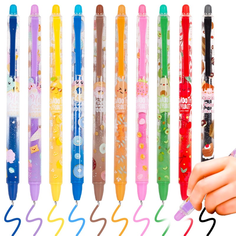 YOYTOO Erasable Gel Pens, 10 Colors Retractable Cartoon Erasable Pens Clicker Fine Point 0.5 mm, Make Mistakes Disappear, Assorted Color Inks for Journaling Planner Drawing Writing Gifts - Image 1