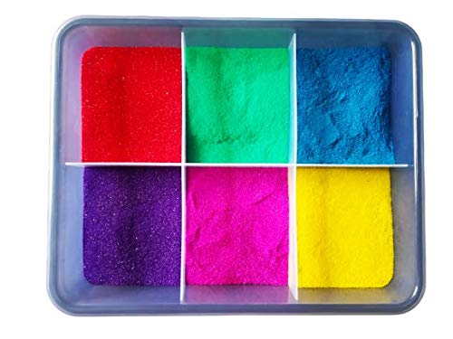 SHOPATHON INDIA Microfiber Vibrant 6 Colour Rangoli Free Flow Powder, 200 gm Each with Storage Box, Transparent - Image 1