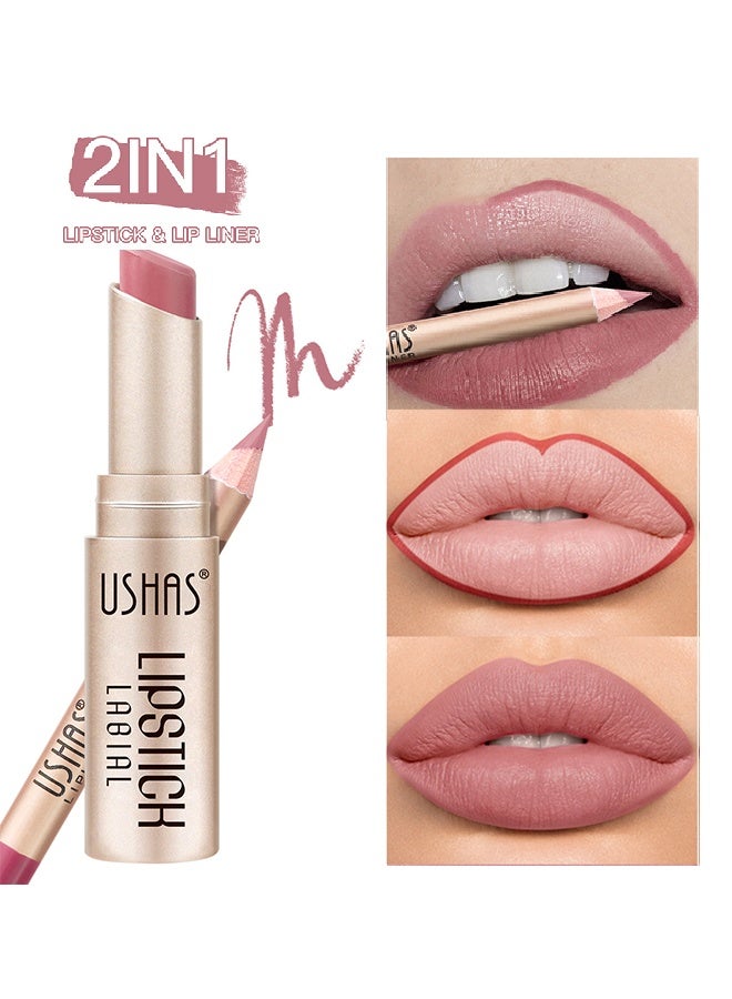 Ushas 2 in 1 Lipstick & Lipliner -Matte Nude Waterproof Lipstick for Women Lip liner Set Long Lasting Lipstick, Matte Lipstick Pen with Lip Liner Set Makeup Kits (09) - Image 4