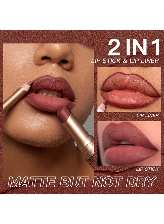 Ushas 2 in 1 Lipstick & Lipliner -Matte Nude Waterproof Lipstick for Women Lip liner Set Long Lasting Lipstick, Matte Lipstick Pen with Lip Liner Set Makeup Kits (09) - Image 2