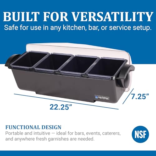 San Jamar Dome Garnish Center 4 Tray with Dome Lid for Kitchen, Bar, and Restaurants, Plastic, 12 Pints, Black - Image 3