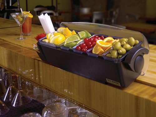 San Jamar Dome Garnish Center 4 Tray with Dome Lid for Kitchen, Bar, and Restaurants, Plastic, 12 Pints, Black - Image 5