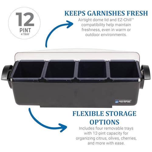 San Jamar Dome Garnish Center 4 Tray with Dome Lid for Kitchen, Bar, and Restaurants, Plastic, 12 Pints, Black - Image 2