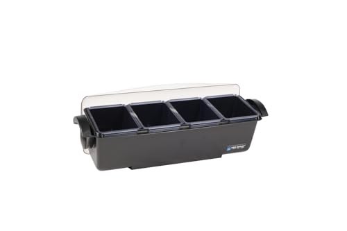 San Jamar Dome Garnish Center 4 Tray with Dome Lid for Kitchen, Bar, and Restaurants, Plastic, 12 Pints, Black - Image 1
