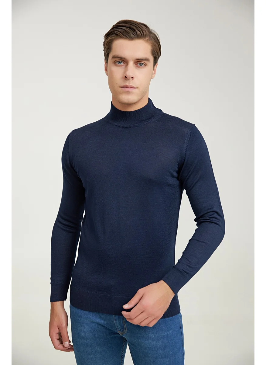 D'S DAMAT Regular Fit Navy Blue Plain Knitted Sweater 9HF060636275M