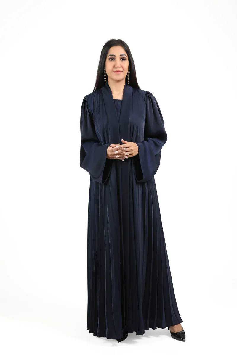 Nikias Navy blue nida abaya with inner and pleated abaya on top