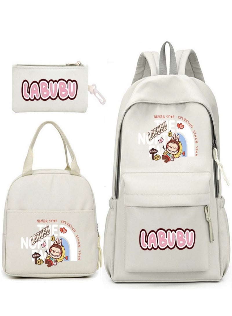 Labubu Children Backpack Schoolbag Teen Student School Book bag with Lunch Box Pen Case 3 in 1 for Kids