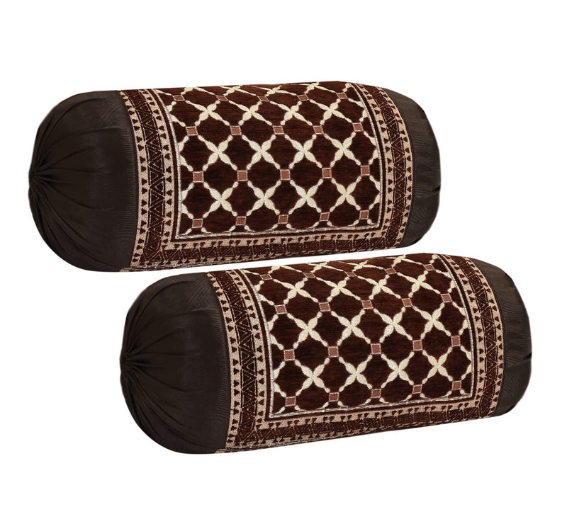 FRESH FROM LOOM 500 Tc Wrinkle Free Bolster Cover Set | 16x32 Inches | Bolster Dewan Round Pillow Covers | Bed Side Long Pillow Case | Soft and Velvet Fabric - (Coffee Cross - Pack of 2pc) - Image 1