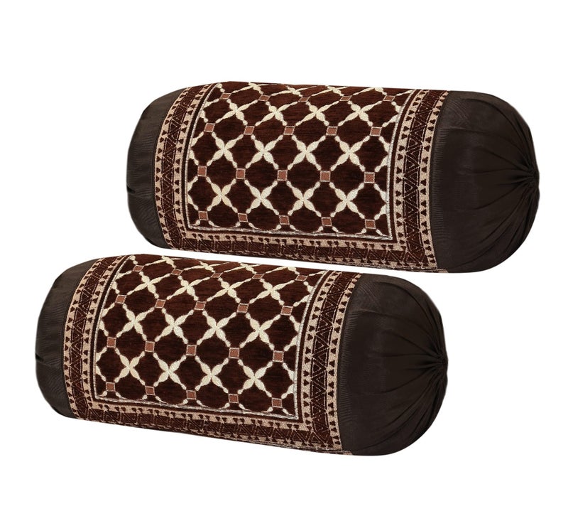FRESH FROM LOOM 500 Tc Wrinkle Free Bolster Cover Set | 16x32 Inches | Bolster Dewan Round Pillow Covers | Bed Side Long Pillow Case | Soft and Velvet Fabric - (Coffee Cross - Pack of 2pc) - Image 3