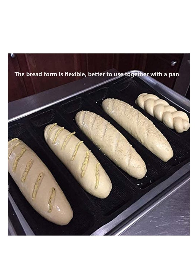 صينية باغيت مصنوعة من السيليكون غير اللاصق بتصميم مثقوب لخبز فرنسي مخبوز بشكل مثالي - قالب ساندويتش 5 فتحات وصينية خبز - Image 2